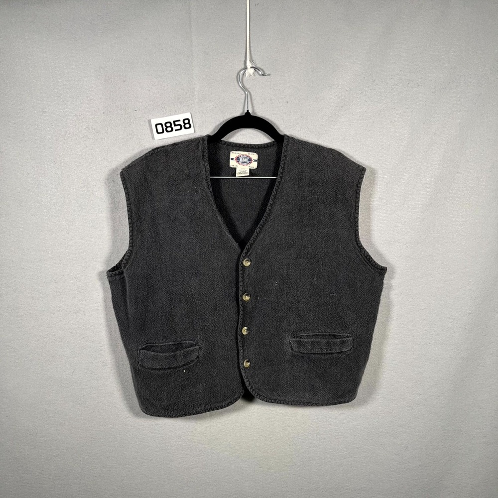 BBB Sweater Vest Womens Medium Black Cotton Tight Knit V‎ Neck Button Front